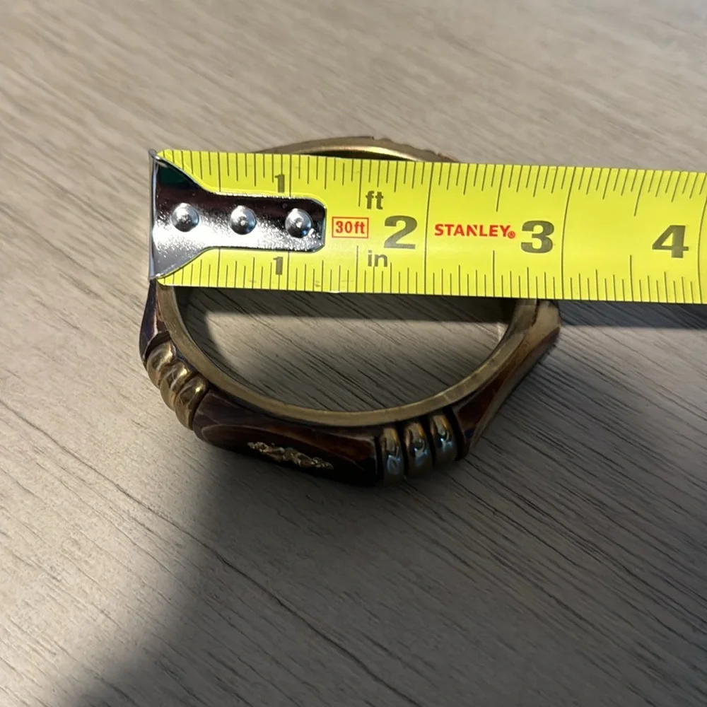 Vintage Plastic Bangle Bracelet, Wood, Metal, Brown, Bronze, Retro, Boho